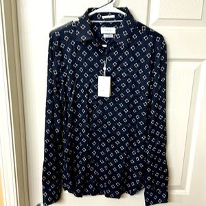 Porter & Ash - Slim Fit Size Medium - Dark Blue with patterns in white.